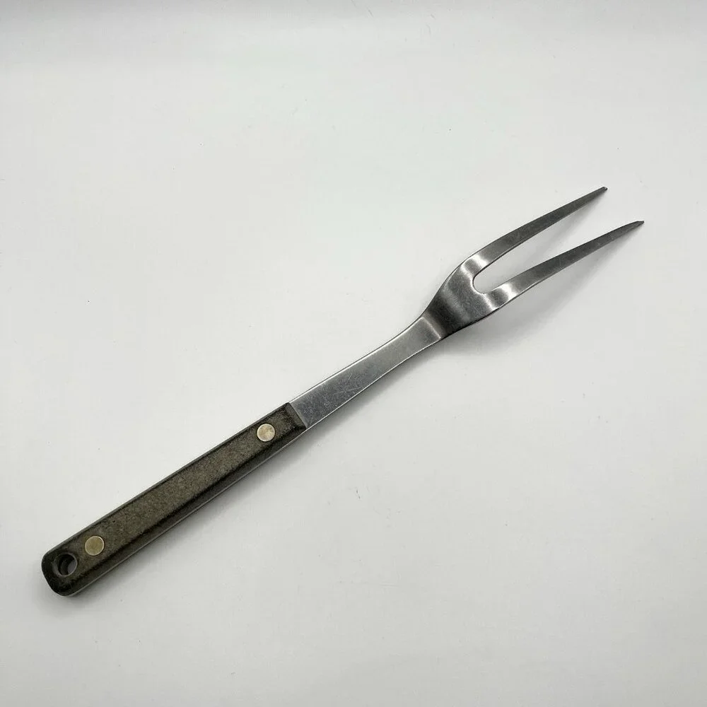Vintage Flint Stainless USA Carving Fork 2-Prong Meat Mid Century Retro Kitchen